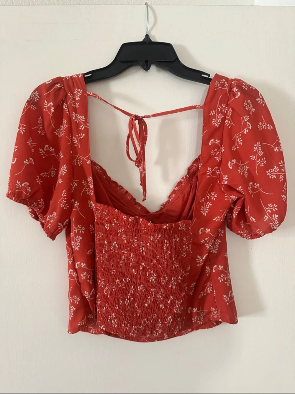 Abercrombie & Fitch Red Floral Cowl Neck Puff Sleeve Top